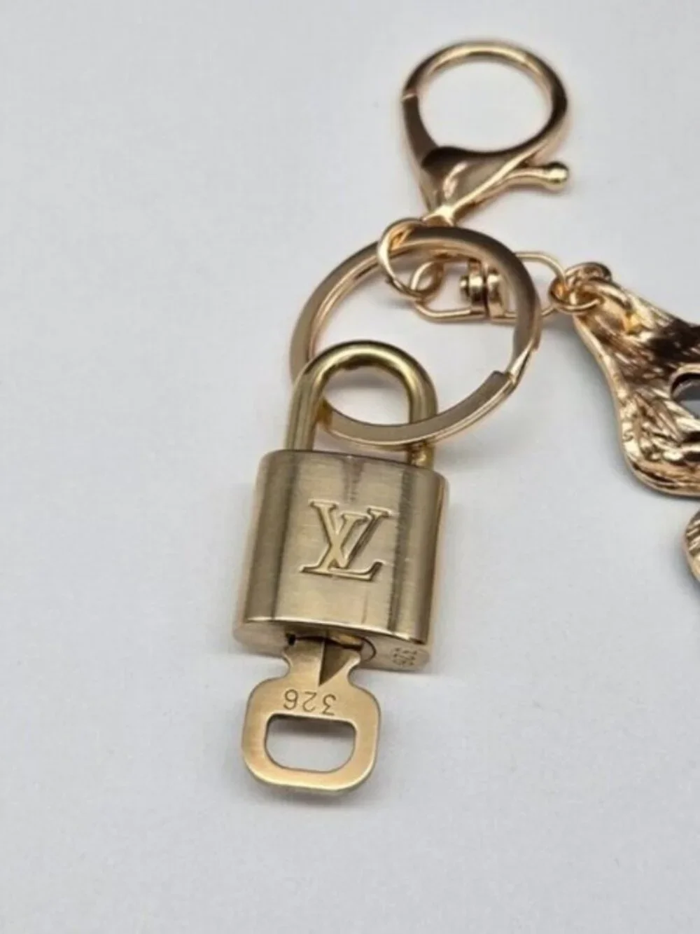 LV Authentic Gold Lock & Key 🔑 Luxury Bag Charm w/ Unbranded Butterfly Keychain